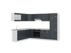 Vicco R-Line Einbauküche in L-Form Schwarz Beton/Weiß 227 x 287 cm ohne Arbeitsplatte ohne E-Geräte