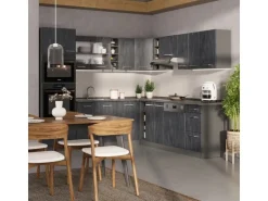 Vicco R-Line Einbauküche in L-Form Schwarz Beton/Anthrazit 237 x 247 cm AP Eiche ohne E-Geräte