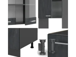 Vicco R-Line Einbauküche in L-Form Schwarz Beton/Anthrazit 237 x 247 cm AP Eiche ohne E-Geräte