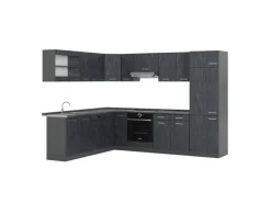 Vicco R-Line Einbauküche in L-Form Schwarz Beton/Anthrazit 227 x 287 cm ohne Arbeitsplatte ohne E-Geräte