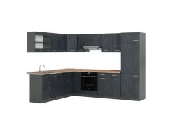 Vicco R-Line Einbauküche in L-Form Schwarz Beton/Anthrazit 227 x 287 cm AP Eiche ohne E-Geräte