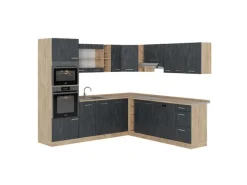 Vicco R-Line Einbauküche in L-Form Schwarz Beton/Goldkraft Eiche 237 x 247 cm ohne Arbeitsplatte ohne E-Geräte