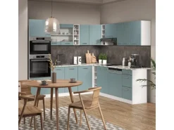 Vicco R-Line Einbauküche in L-Form Blau-Grau/Weiß 237 x 247 cm AP Eiche ohne E-Geräte