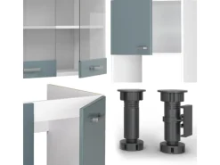 Vicco R-Line Einbauküche in L-Form Blau-Grau 237 x 60 cm AP Marmor ohne E-Geräte