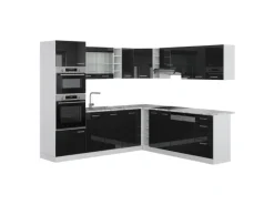 Vicco R-Line Einbauküche in L-Form Schwarz Hochglanz 237 x 60 cm AP Marmor ohne E-Geräte
