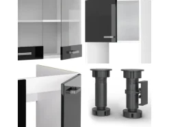 Vicco R-Line Einbauküche in L-Form Schwarz Hochglanz 237 x 60 cm AP Marmor ohne E-Geräte