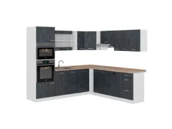 Vicco R-Line Einbauküche in L-Form Schwarz Beton/Weiß 237 x 247 cm AP Eiche ohne E-Geräte