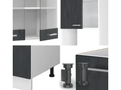 Vicco R-Line Einbauküche in L-Form Schwarz Beton/Weiß 237 x 247 cm AP Eiche ohne E-Geräte