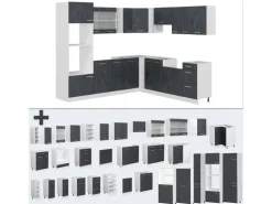 Vicco R-Line Einbauküche in L-Form Schwarz Beton/Weiß 237 x 247 cm AP Eiche ohne E-Geräte