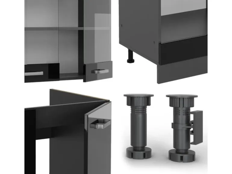 Vicco R-Line Einbauküche Schwarz Hochglanz/Anthrazit 227 x 287 cm ohne Arbeitsplatte ohne E-Geräte