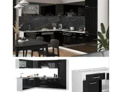 Vicco R-Line Einbauküche Schwarz Hochglanz 227 x 287 cm ohne Arbeitsplatte ohne E-Geräte