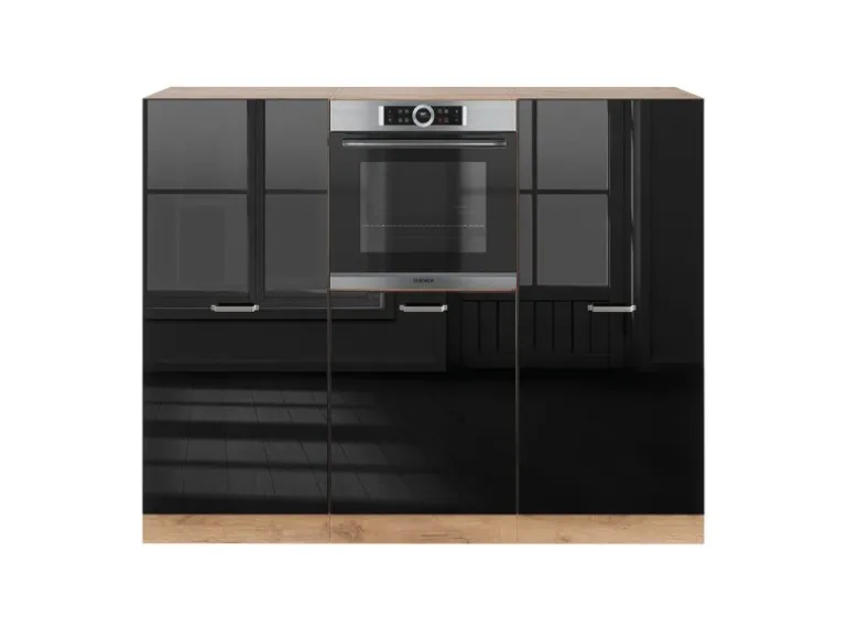 Vicco R-Line Einbauküche Schwarz Hochglanz/Goldkraft Eiche 180 cm ohne Arbeitsplatte ohne E-Geräte