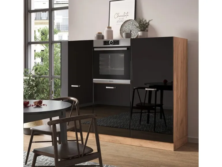 Vicco R-Line Einbauküche Schwarz Hochglanz/Goldkraft Eiche 180 cm ohne Arbeitsplatte ohne E-Geräte