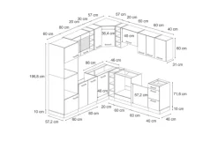Vicco R-Line Einbauküche Schwarz Hochglanz/Anthrazit 237 x 60 cm ohne Arbeitsplatte ohne E-Geräte