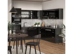 Vicco R-Line Einbauküche Schwarz Hochglanz/Anthrazit 237 x 60 cm ohne Arbeitsplatte ohne E-Geräte