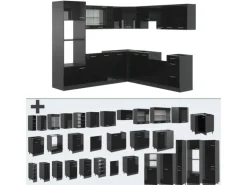 Vicco R-Line Einbauküche Schwarz Hochglanz/Anthrazit 237 x 60 cm ohne Arbeitsplatte ohne E-Geräte