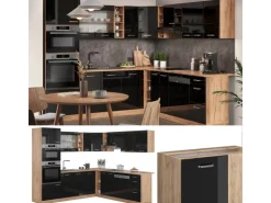 Vicco R-Line Einbauküche Schwarz Hochglanz/Goldkraft Eiche 237 x 60 cm ohne Arbeitsplatte ohne E-Geräte