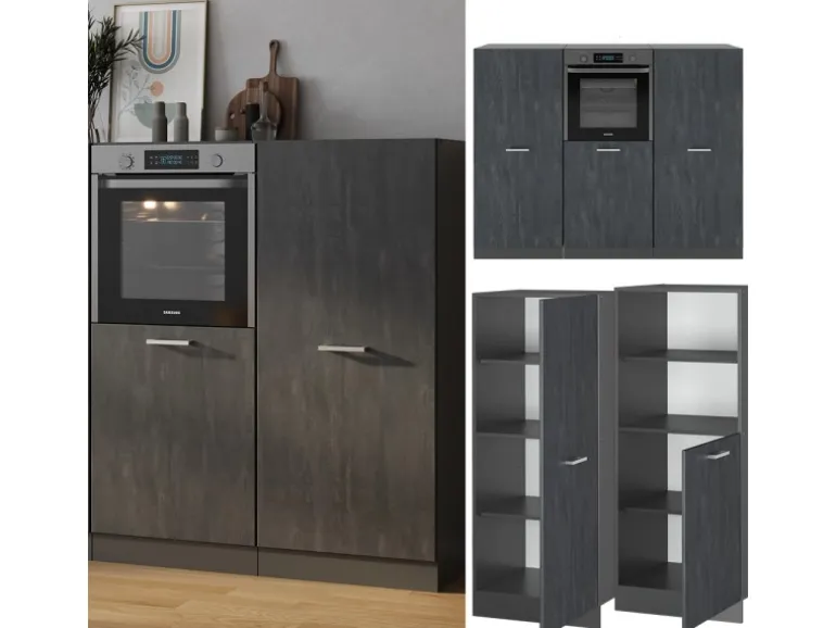 Vicco R-Line Einbauküche Schwarz Beton/Anthrazit 180 cm ohne Arbeitsplatte ohne E-Geräte