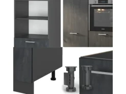 Vicco R-Line Einbauküche Schwarz Beton/Anthrazit 180 cm ohne Arbeitsplatte ohne E-Geräte