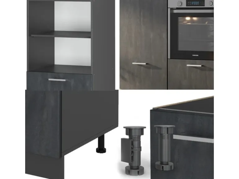 Vicco R-Line Einbauküche Schwarz Beton/Anthrazit 180 cm ohne Arbeitsplatte ohne E-Geräte