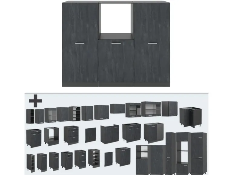 Vicco R-Line Einbauküche Schwarz Beton/Anthrazit 180 cm ohne Arbeitsplatte ohne E-Geräte