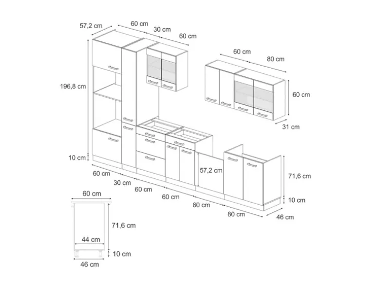 Vicco R-Line Küche Artisan Eiche/Anthrazit 350 cm mit HochschrankAP Anthrazit ohne E-Geräte