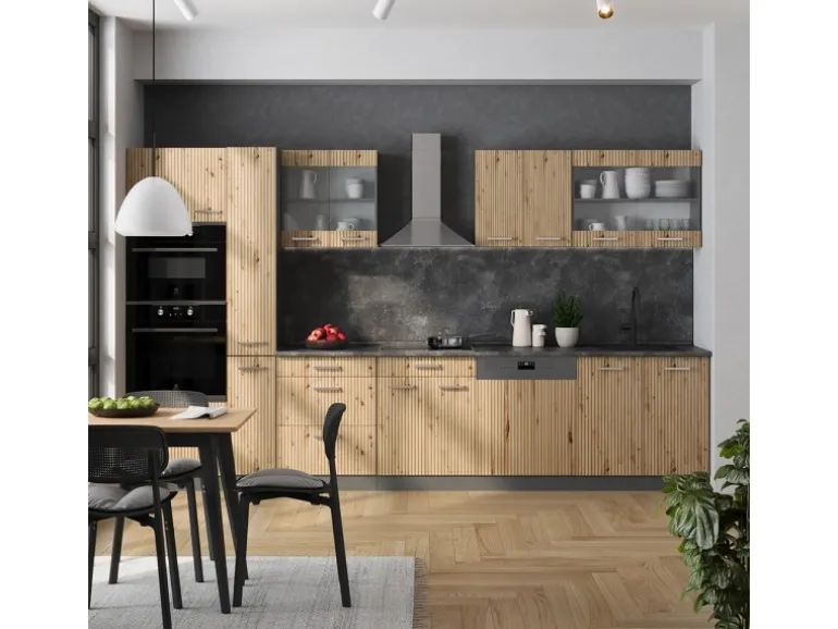 Vicco R-Line Küche Artisan Eiche/Anthrazit 350 cm mit HochschrankAP Anthrazit ohne E-Geräte