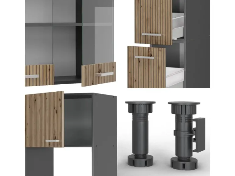 Vicco R-Line Küche Artisan Eiche/Anthrazit 350 cm mit HochschrankAP Anthrazit ohne E-Geräte