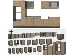 Vicco R-Line Küche Artisan Eiche/Anthrazit 350 cm mit HochschrankAP Anthrazit ohne E-Geräte