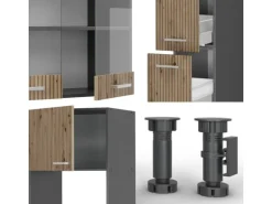 Vicco R-Line Küche Artisan Eiche/Anthrazit 350 cm mit HochschrankAP Eiche ohne E-Geräte