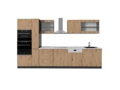 Vicco R-Line Küche Artisan Eiche/Anthrazit 350 cm mit HochschrankAP Marmor ohne E-Geräte