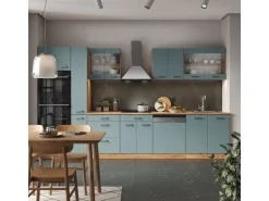 Vicco R-Line Küche Blau-Grau/Goldkraft Eiche 350 cm mit HochschrankAP Anthrazit ohne E-Geräte