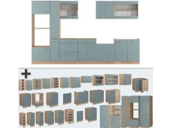 Vicco R-Line Küche Blau-Grau/Goldkraft Eiche 350 cm mit Hochschrankohne Arbeitsplatte ohne E-Geräte