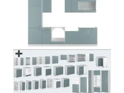 Vicco R-Line Küche Blau-Grau/Weiß 300 cm ohne Arbeitsplatte ohne E-Geräte