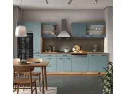 Vicco R-Line Küche Blau-Grau/Goldkraft Eiche 350 cm mit HochschrankAP Marmor ohne E-Geräte