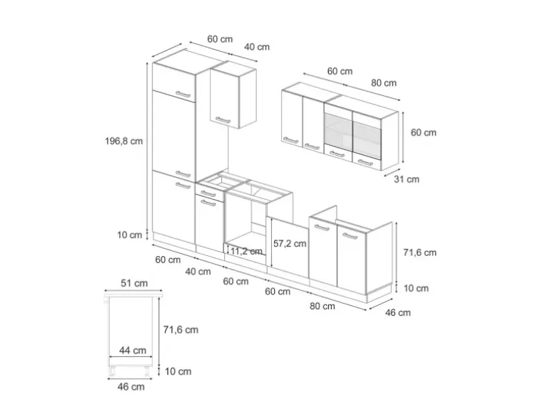 Vicco R-Line Küche Schwarz Hochglanz/Weiß 300 cm AP Anthrazit ohne E-Geräte