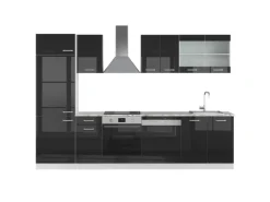 Vicco R-Line Küche Schwarz Hochglanz/Weiß 300 cm ohne Arbeitsplatte ohne E-Geräte