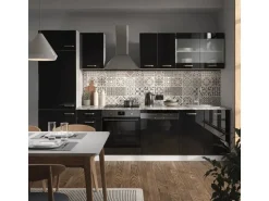 Vicco R-Line Küche Schwarz Hochglanz/Weiß 300 cm ohne Arbeitsplatte ohne E-Geräte