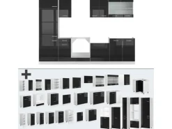 Vicco R-Line Küche Schwarz Hochglanz/Weiß 300 cm ohne Arbeitsplatte ohne E-Geräte