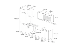Vicco R-Line Küche Schwarz Hochglanz/Goldkraft Eiche 300 cm ohne Arbeitsplatte ohne E-Geräte