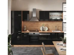 Vicco R-Line Küche Schwarz Hochglanz/Goldkraft Eiche 300 cm ohne Arbeitsplatte ohne E-Geräte