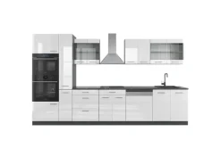 Vicco R-Line Küche Weiß Hochglanz/Anthrazit 350 cm mit Hochschrankohne Arbeitsplatte ohne E-Geräte