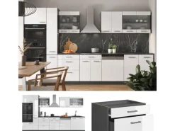 Vicco R-Line Küche Weiß Hochglanz/Anthrazit 350 cm mit Hochschrankohne Arbeitsplatte ohne E-Geräte