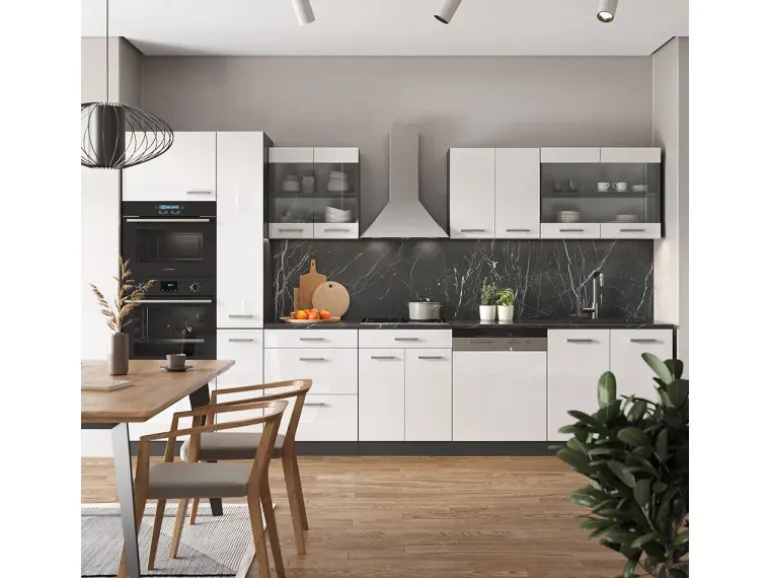 Vicco R-Line Küche Weiß Hochglanz/Anthrazit 350 cm mit HochschrankAP Eiche ohne E-Geräte