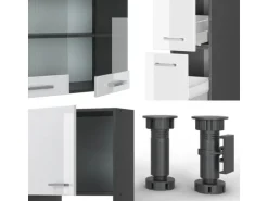 Vicco R-Line Küche Weiß Hochglanz/Anthrazit 350 cm mit HochschrankAP Eiche ohne E-Geräte