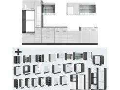 Vicco R-Line Küche Weiß Hochglanz/Anthrazit 350 cm mit Hochschrank ohne E-Geräte