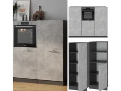 Vicco R-Line Küchenblock Beton/Anthrazit 180 cm ohne Arbeitsplatte ohne E-Geräte