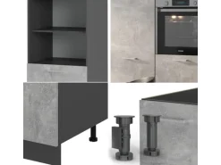 Vicco R-Line Küchenblock Beton/Anthrazit 180 cm ohne Arbeitsplatte ohne E-Geräte