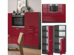 Vicco R-Line Küchenblock Bordeaux Hochglanz/Anthrazit 180 cm ohne Arbeitsplatte ohne E-Geräte