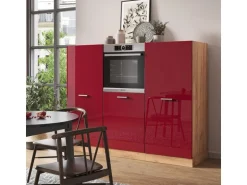 Vicco R-Line Küchenblock Bordeaux Hochglanz/Goldkraft Eiche 180 cm ohne Arbeitsplatte ohne E-Geräte